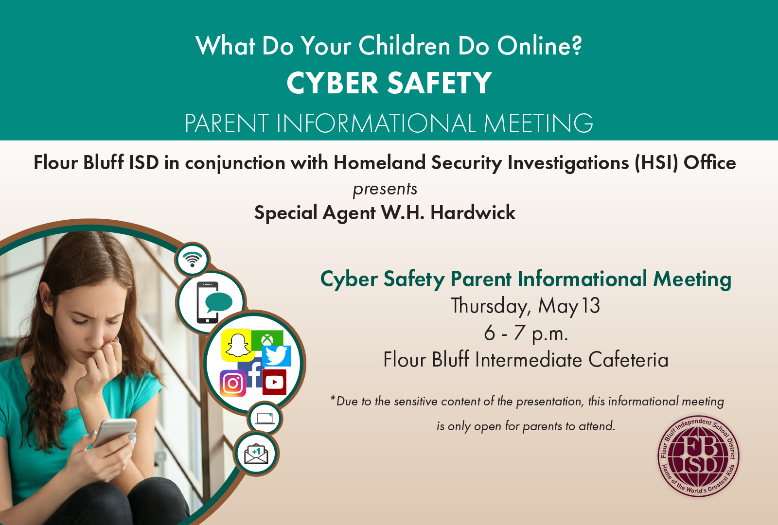 District hosting a Cyber Safety Parent Informational Meeting on May 13