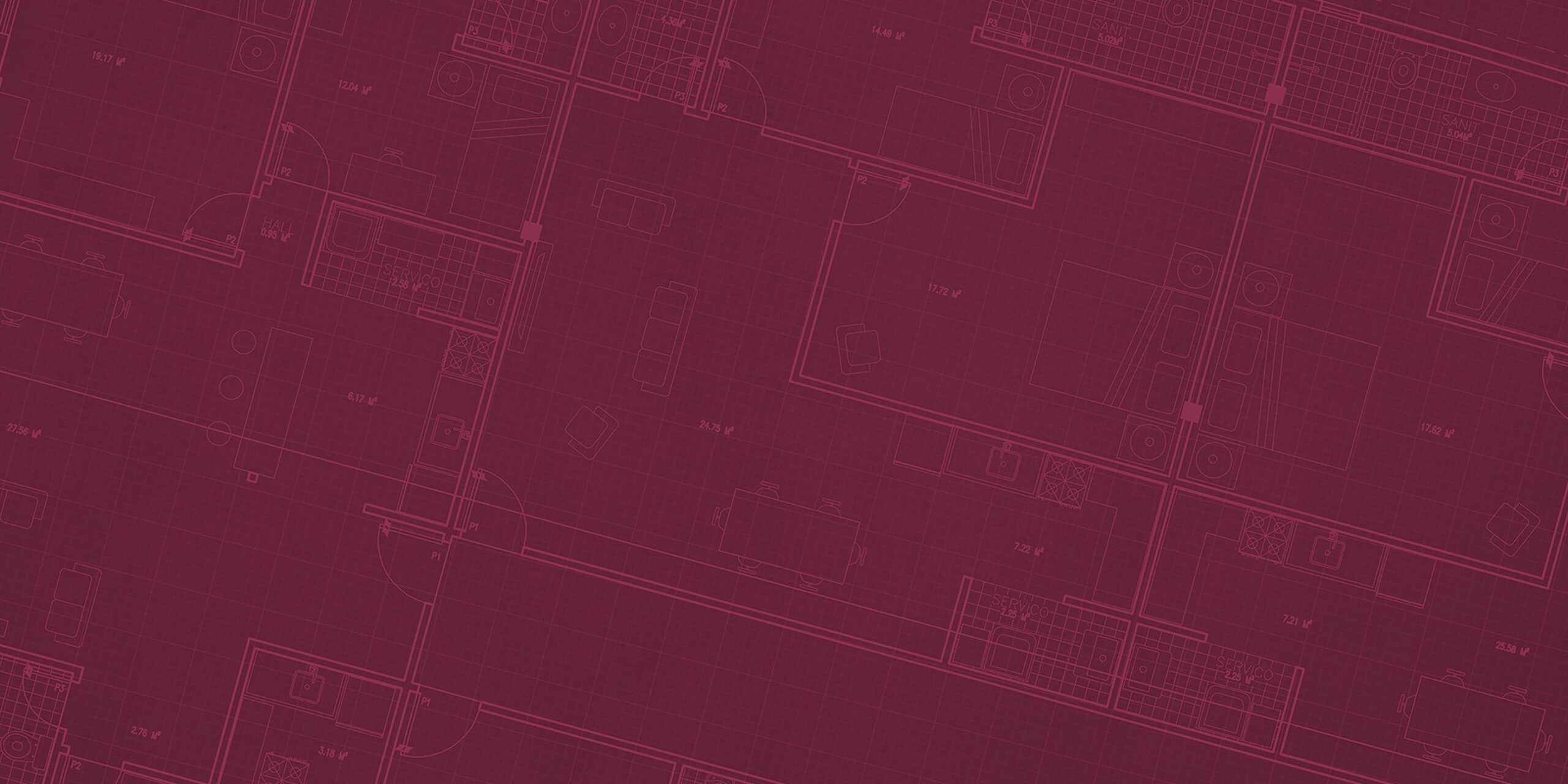Red-tinted architectural floor plan showing multiple rooms, walls, doors, and furniture layouts, over a grid background.